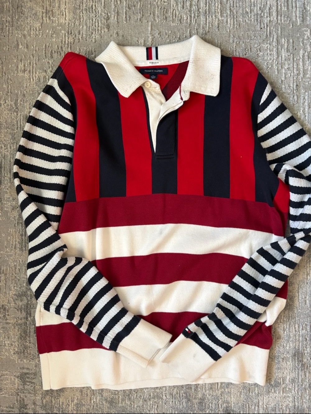 Tommy Hilfiger Red, Navy & White Striped Rugby Polo